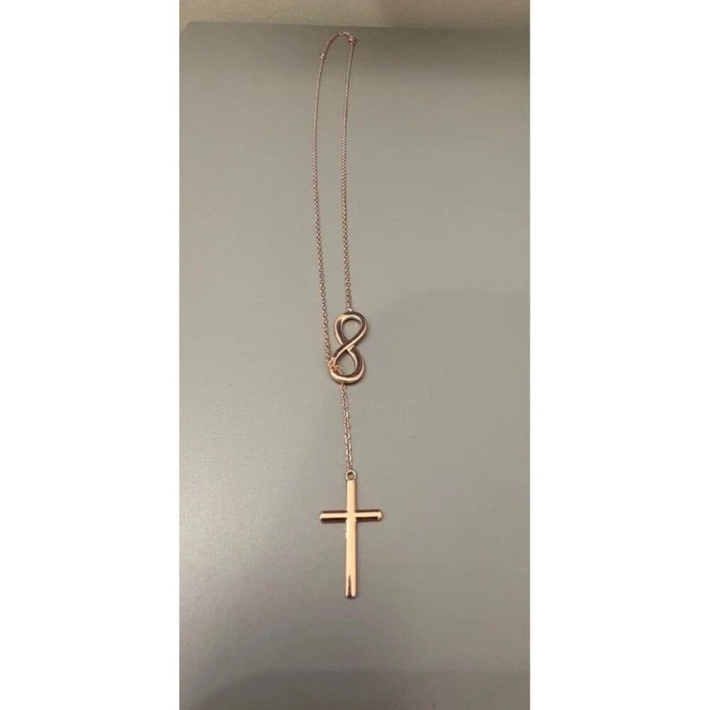 Rose Gold Cross and Infinity Necklace